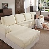 OHSIO Couch Cover, Stretch Sofa Cover, Soft Seat Cushion Covers Washable, Sectional L Shape Sofa Slipcover, Wear Stain Resistant Pet Friendly Furniture Protector for Home(1 Back Cover, Ivory)