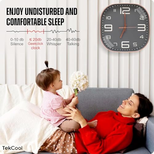 Image of TEKCOOL Plastic Analogue Wall Clock 12 inch Silent Quartz Decorative Wall Clock Non-Ticking Classic Clock Battery Operated Round Easy to Read for Room /Home /Kitchen /Bedroom /Office /School.Grey gold:-