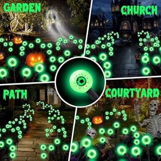 ASMAD Scary Solar Eyeball Lights, Waterproof Swaying Firefly Path Lights for Outdoor/Halloween Decorations/Garden/Yard/Patio/Party Decor, Green Eyeball, 4 Pack, 32 LEDs