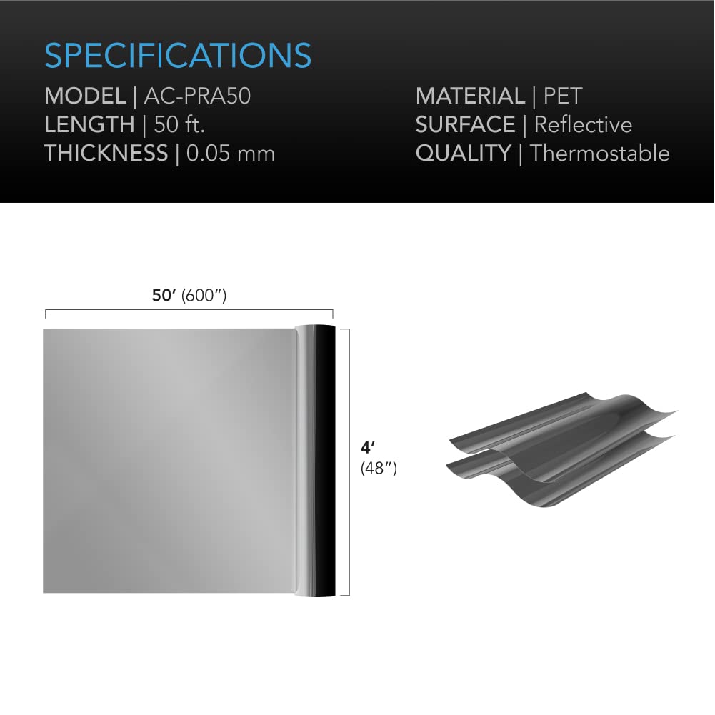 AC Infinity Mylarfolie 1,2 x 30,5 m Reflektierende PET-Folie 0,05 mm reißfest dampfbremsend