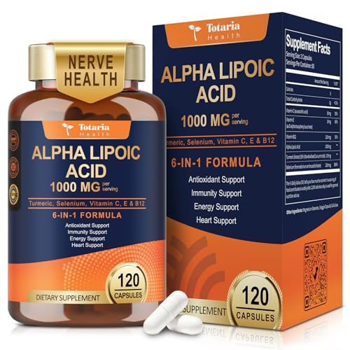 Totaria Alpha Lipoic Acid 1000mg - ALA Supplement Antioxidant for Neuropathy Support Nerve Health Liver Detox Antioxidant Metabolism and Cell Energy Anti-Aging - Non-GMO Gluten Free Vegan Safe