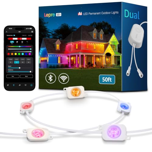 Lepro EE1 AI Permanent Outdoor Lights, 50ft 30 RGB+IC LED & Dual Output