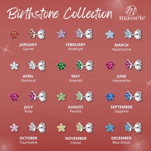 Sterling Silver Small Flower Stud Earrings for Women and Girls Simulated Birthstones 6mm2