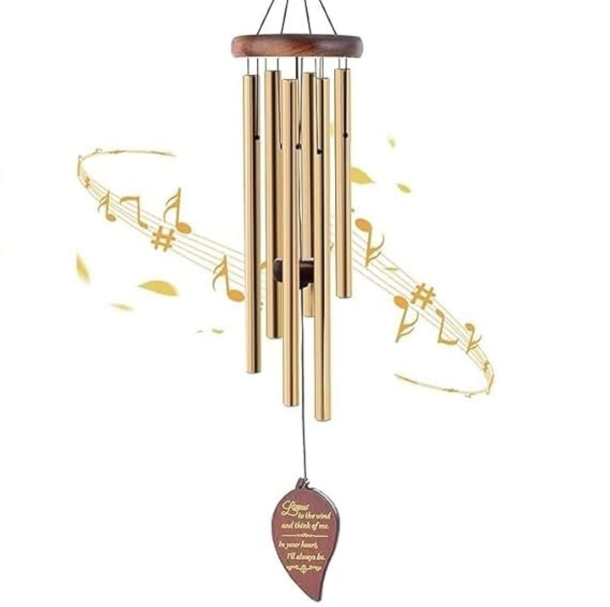27-Inch Golden Aluminium Wind Chime | Deep Resonant Melody & Nature Leaf Design | Premium Outdoor & Indoor Hanging Bell for Home, Garden, Patio, Balcony, Meditation & Memorial Gift-image-2