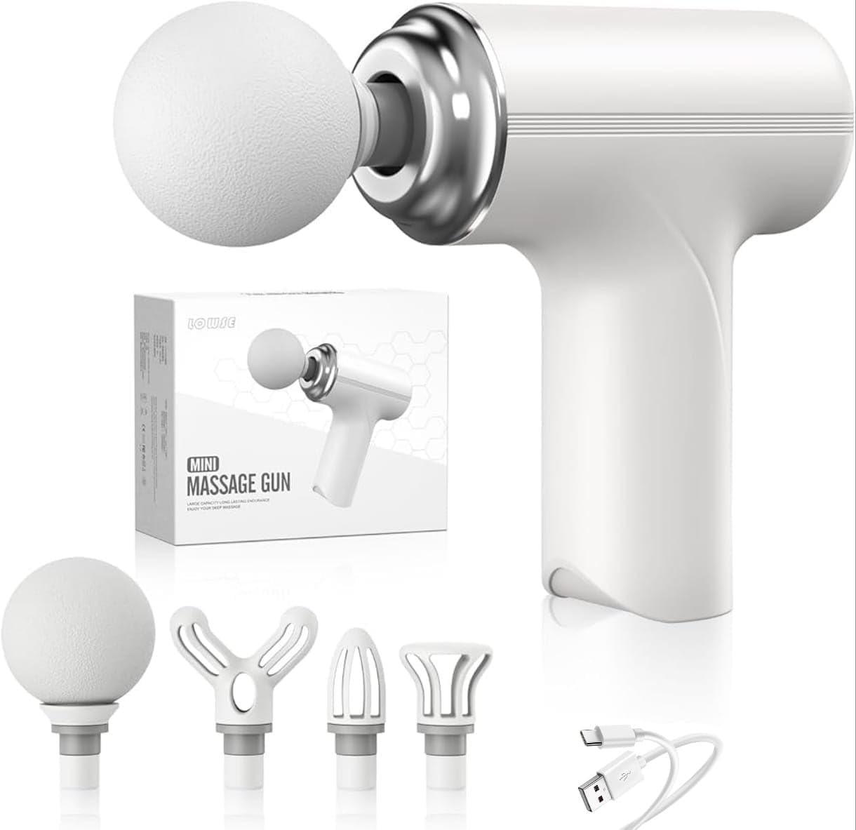 USB-C Charging, Mini Massage Gun Deep Tissue, Electric Muscle Back Massage Gun, Small Travel Handheld Massagers, Neck Massager for Pain Relief, White