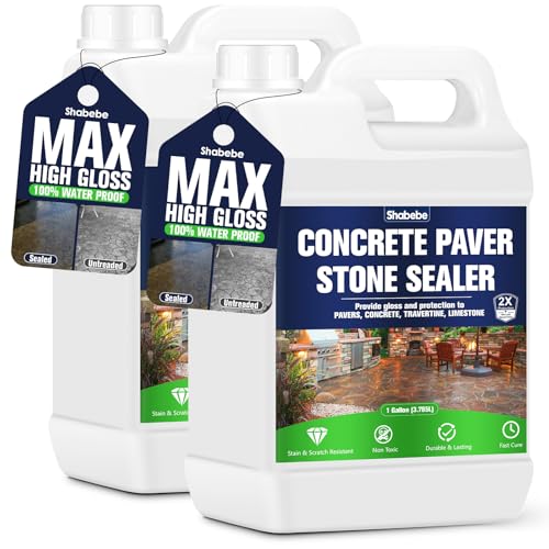 Shabebe Premium Stone Sealer, 2 Gallon – Max Gloss Wet Look for Pavers, Driveways & Patios – Waterproof & UV Resistant, Long-Lasting Protection with Enhanced Color for Natural Stone Surfaces
