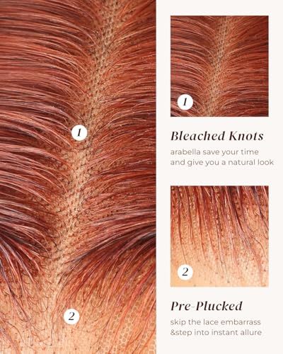 Image of Arabella Reddish Brown 5x6 Wear and Go Glueless Wigs Auburn Human Hair Pre Plucked Pre Cut Body Wave 230% Density Color Lace Front Wigs Human Hair for Black Women Bleached Knots 24 inch