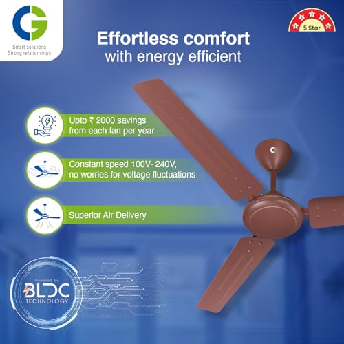 Image of CG Elite Air |BLDC Fan | 5 Star ceiling Fan | Energy efficient | Electricity bill saving upto 60% | 2+3 Year product warranty | 1200mm | Double ball bearing | 3 Blade Ceiling Fan (Matt Brown)