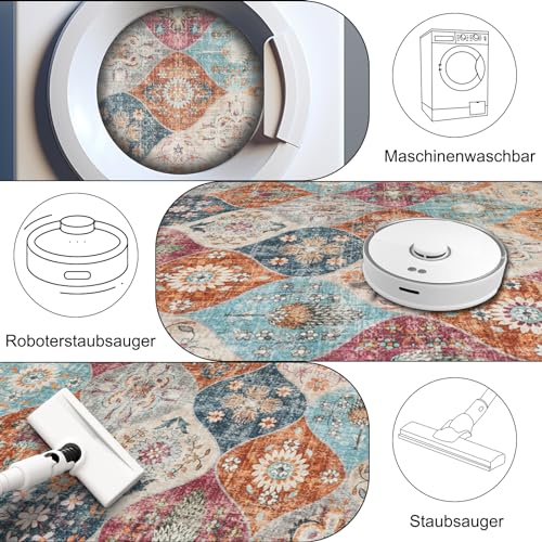 Xfrog Alfombra con Flores, Estilo Bohemio, Antideslizante, Lavable, pequeña, ultrasuave, Alfombra Antigua, para salón, Dormitorio, habitación Infantil, 120 x 160 cm - imagen 4