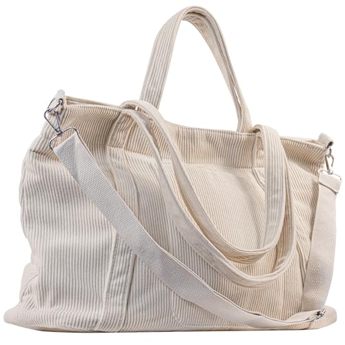 Image of METALPHA Tote Bag for Women, Large Work Corduroy Tote Bags Zippered Messenger Travel Bag Shoulder Crossbody Hobo Handbags