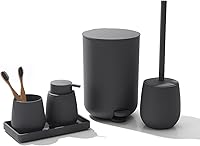 Vista 7 de Juego de accesorios de baño pequeños de color beige y blanco con mini bote de basura de 3 litros/0.8 galones, soporte para cepillos de dientes