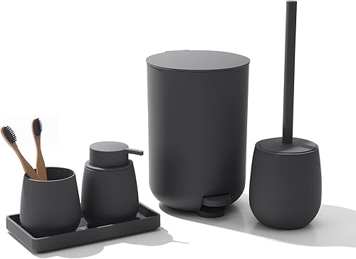 Miniatura 7 de GAHEFY Juego de accesorios de baño rosa con bote de basura pequeño de 3 litros0.8 galones, soporte para cepillos de dientes, dispensador de jabón,