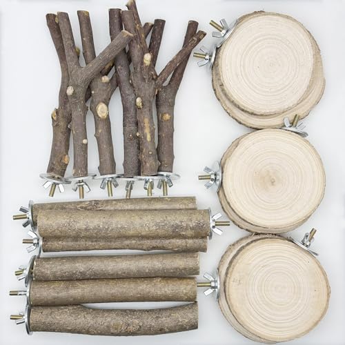 Image of 3 Style Natural Wood Bird Perches for Parrot, 18 PCS Natural Wooden Perch Bird Stand Parrot Perch Stand Bird Climbing Standing Branches Toy for Birds Budgies Cockatiels Lovebirds