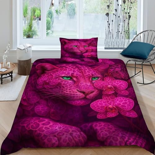Housse de couette léopard 135x200 microfiltre lit single avec taie