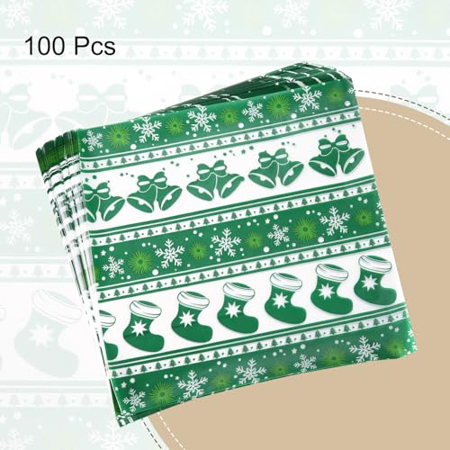 QUARKZMAN 100 Stück Socken Wachspapierblätter 11,81 x 11,81 Glockenverziertes Öl absorbierendes Trockenlebensmittel Verpackungspapier für Sandwich Brot Hamburger Wrap Küche, Grün