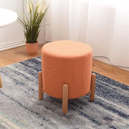 Taburete otomano de lino con patas de madera para salón 2