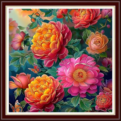 Image of Joyhoor Cross Stitch Kits for Beginners Stamped Cross-Stitch Supplies Needlework preprint Embroidery Kits for Adults DIY Needlepoint Kit Embroidery Patterns 11CT- Rainbow-Colored Flowers 18x18 inch