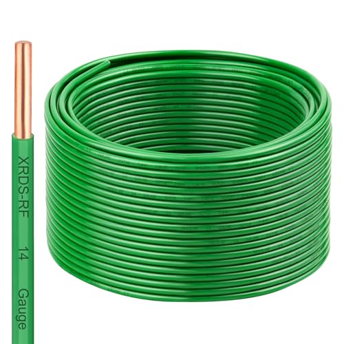 Image of 14 AWG THHN Wire 200FT - Single Bare Copper Conductor, Green Electrical Building Wire with Nylon Insulation for Panel Wiring, Grounding, Lighting Circuits, Control Systems