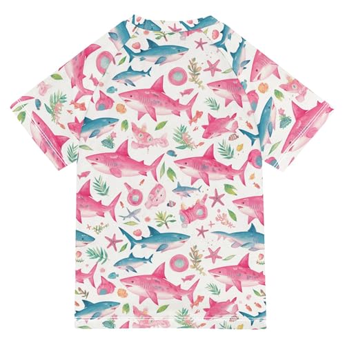 Cartoon Colorful Fishes Girls Bathing Suit Short Sleeves Sports Shirts Swimwear Beach Tops 3T2