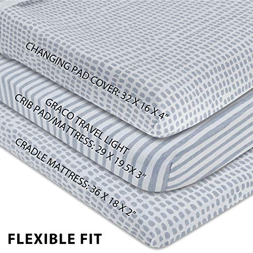 Image of Ely's & Co. Patent Pending Waterproof Changing Pad Cover|Cradle Sheet 2-Pack Set for Baby Boy - 100% Cotton, Jersey Knit Cotton Sheets with Waterproof Lining - Misty Blue, Stripes and Splashes