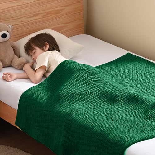 Guohaoi Knitted Weighted Blanket Kids (Green 40"x60" 7lbs) No Beads Cooling Heavy Blanket, Home Decor Breathable Chunky Knit Throw Blanket for All-Season Use