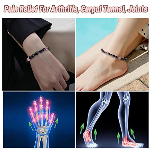 Image of Hion 2 Pack Magnetic Therapy Anklet Bracelet Plus 1 Pack Magnetic Bracelet for Women /Men Pain Relief,Anxiety, Love Attraction, Hematite Rose Quartz Gemstone Anklet Bracelet Set