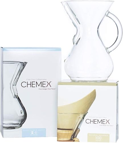 Chemex Paquete – Serie de mango de vidrio de 6 tazas – Filtros cuadrados de 100 ct – Embalaje exclusivo
