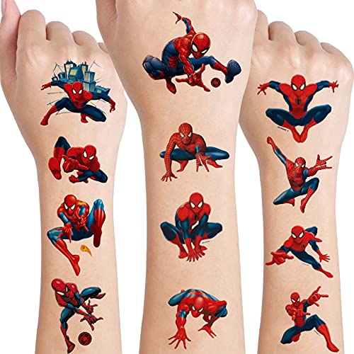 Spider-Man Temporary Tattoos Stickers Marvel Avengers Spiderman Temporary Tattoos for Kids Boys Party Favor Super Hero Birthday Party Supplies Birthday Temporary Tattoos Decorations (8 Sheets)