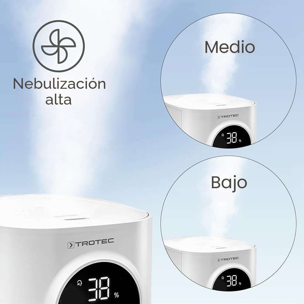 Humidificador ultrasónico 3 en 1 TROTEC B 7 E con difusor de aromas, filtro de aire de carbón integrado, lámpara UV antibacteriana y gran depósito de agua de 5 litros