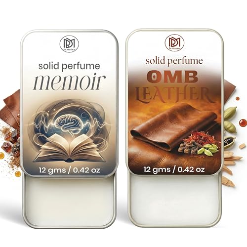 Image of Dr.Mashur Solid Perfume |OMB leather&Memoir Alcohol Free Wax Perfume Balm, Long Lasting | Pocket Tin 12g, Pack Of 2| Non Greasy Smooth Glide, Travel Friendly Men And Women