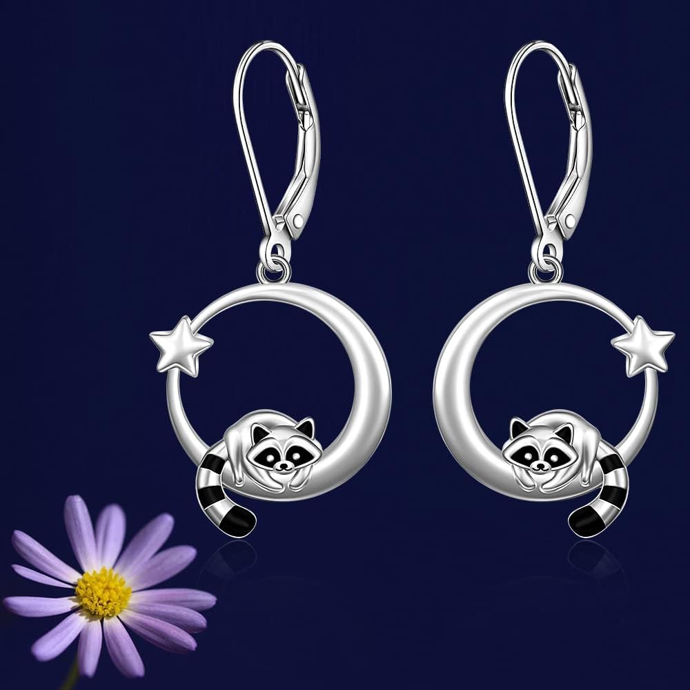 Raccoon Earrings for Women Sterling Silver Cute Animal Hypoallergenic Star Dangle Leverback Earrings Jewelry Gifts - Image 9