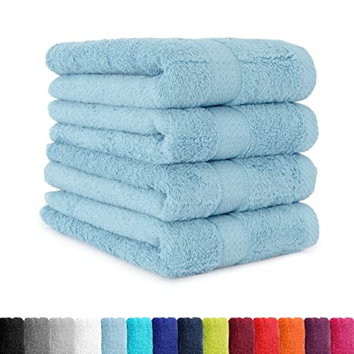 BaSaTex - 4er Pack Handtuch Set für Haushalt & Gäste - Frottee-Handtücher mit Aufhängeschlaufe aus weicher Baumwolle in 50x100cm - Hellblau