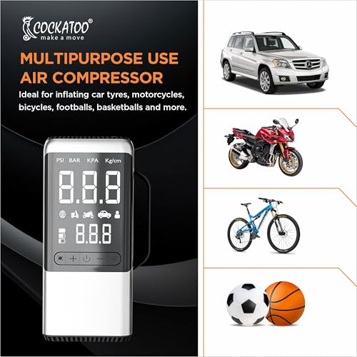 Image of Cockatoo ATJ-9366 Tyre inflator 4-in-1 Portable Jump Starter with Air Compressor, 8000mAh Battery, 1000A Peak Current, 150PSI Inflation Pressure, USB Power Bank, LED Light, EVA Carry Bag