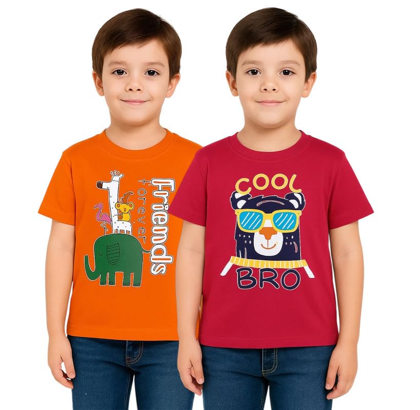 Image of Trendy Printed Cotton Blend Half Sleeve T-Shirt for Boys - Pack of 2