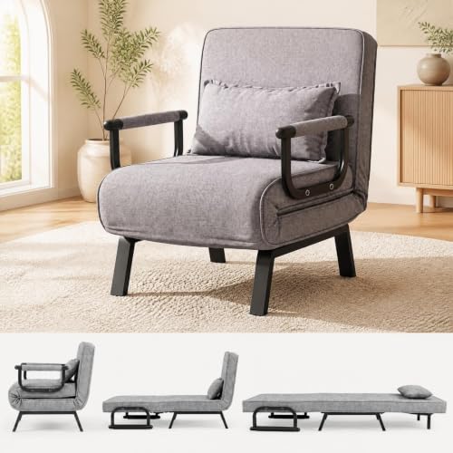 RELAX4LIFE 4 in 1 Schlafsessel, Schlafsofa mit Bettfunktion, Hellgrau