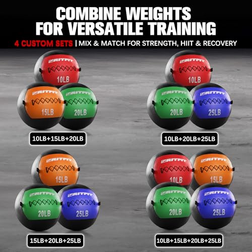 RitFit Soft Medicine Ball/Wall Ball Set for Strength and Conditioning Workouts, Core Training and Cross Training (Red+Orange+Green(10lb+15lb+20lb))