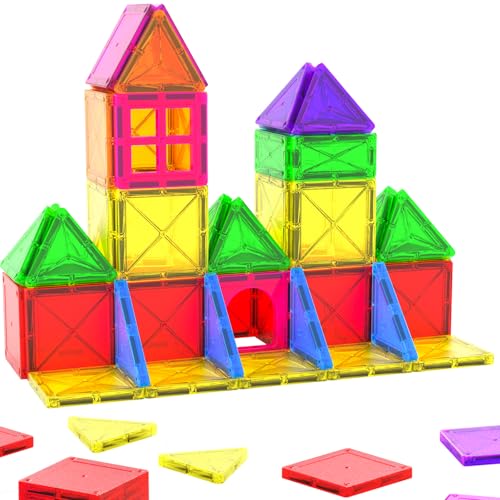 Crenova Magnetische Bausteine Kinderspieizeug STEM Magnetic Tiles fur Kleinkinder Magnet Tiles Vorschule Lernen Sensorische Montessori Spielzeug fur 3 4 56 7 8 Jahre alte Jungen und Madchen