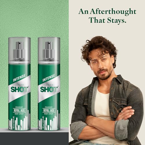 Image of Layer'r Shot Royal Jade Fragrant Body Spray Combo For Men 2 x135ml | Long-Lasting Premium Fragrance Herbal & Fruity Blend Scent | Perfume For Body & Clothes | Deodorant Gift For Men