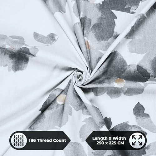 Image of Story@Home Bedsheet for Double Bed Cotton 190 TC with 2 Pillow Covers, White & Grey, Floral, 225 cm X 250 cm | Perfect for Home Decor