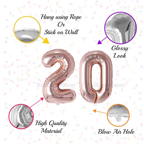 Image of Rozi Decoration 32 inch Inch Rose Gold 20 Number Foil Balloons Pack of 2 Numbers | 20th Anniversary Decoration Items | 20 Birthday Balloon 32 Inch