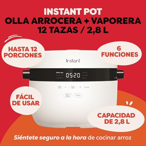 Instant Pot - Olla arrocera y vaporera, 2.8 L (12 tazas) – con recipiente antiadherente apto para lavavajillas, cesta de vapor de acero inoxidable, taza medidora, cuchara para arroz - imagen 2