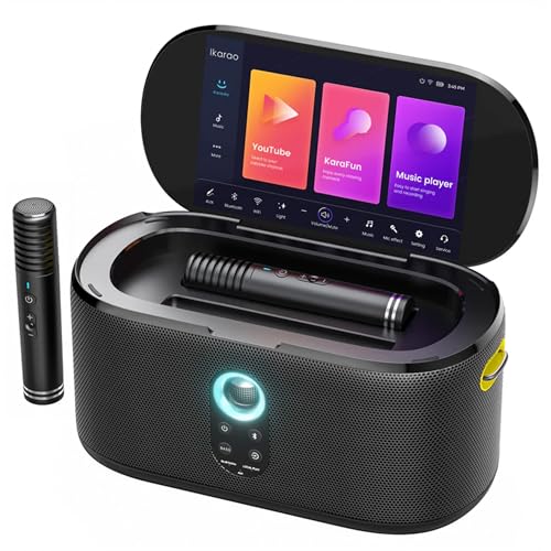 Yetişkinler için Karaoke Makinesi; Şarkı Sözleri Ekranlı, 10.1 inç Ekran, 280W, 2+2 Kanal, 2 Kablosuz Mikrofon, Autotune EQ, Kendinden Şarjlı, KaraFun Prime ile Taşınabilir Ev Karaoke Sistemi