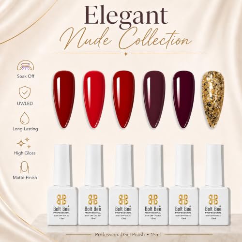 Image of Bolt Bee Gel Polish Kit - 6 Colors Sakura White Nude Gel Nail Polish Set | Spring Pastel Soak Off UV LED Gel Polish for Nail Art | Long Lasting Salon Finish Manicure Kit for Home Use (20ml Each)