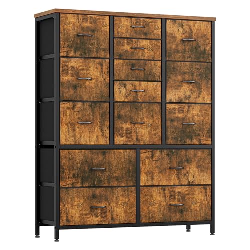 Garvee Commode de Chambre, Commode de Rangement avec 15 Tiroir en Tissu avec Cadre en Métal pour Chambre, Salon, Couloir, Armoire à Tiroirs Grand Espace...
