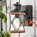 Ejerlya Dusk to Dawn Motion Sensor Outdoor Porch Light with GFCI Outlet,Anti-Rust Waterproof Industrial Outdoor Lantern,UL ETL Listed,Exterior Work Lights Rustic Wall Light