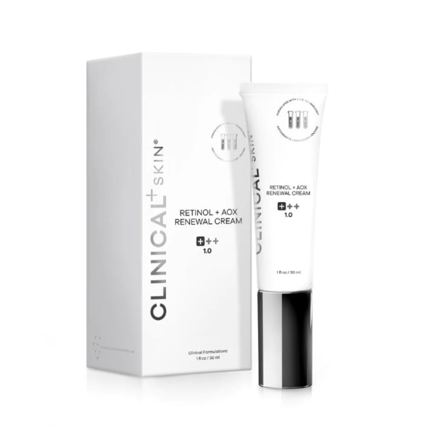 Clinical+ Skin Retinol and AOX Renewal Cream - Retinol Cream, Vitamin C, Vitamin E, Resveratrol and Green Tea (1oz)
