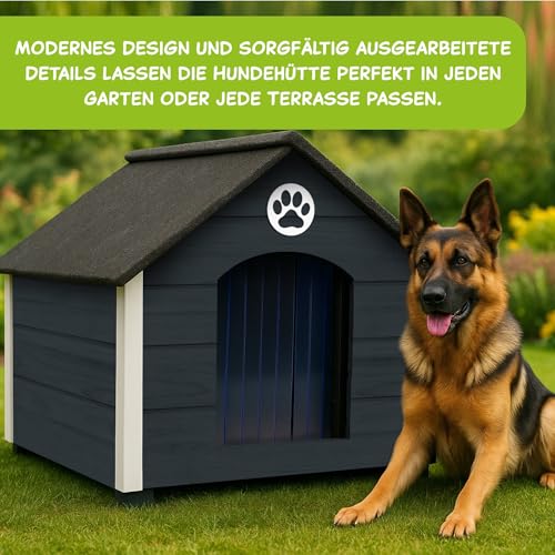 Outentin Hundehütte Outdoor Isoliert - Hundehaus für Große Hund - Winterfest und Wetterfest - Hunde Haus für Draußen mit schrägem Dach - Stabile Villa und Moderne Design - 103 x 90 x 70cm-Grau