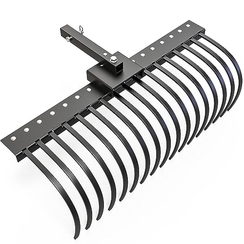 YITAMOTOR 4FT Tractors Rake 17 Pine Straw Rake Fits 2" Receiver for Lawn Tractors or ATV/UTV 4FT 2" Receiver Tractors Rake