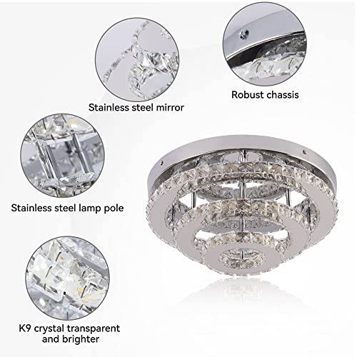 Ypqxyhda Dimmable Modern Crystal Chandelier Flush Mount Ceiling Light Fixture Led 3-Tiers Crystal Ceiling Lights For Bedroom Dining Room Living Room,3 Colors Adjustable,Memorry Function #TOP7