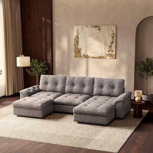 Image of Oversized Modular Sectional Sofa with Storage, Modern Deep Seat Cloud Couch for Living Room, L-Shaped Large Sectional Couch, 3 Seater with 2 Ottomans, Gray